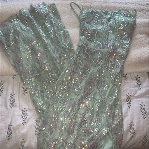 Light blue sequin prom dress
